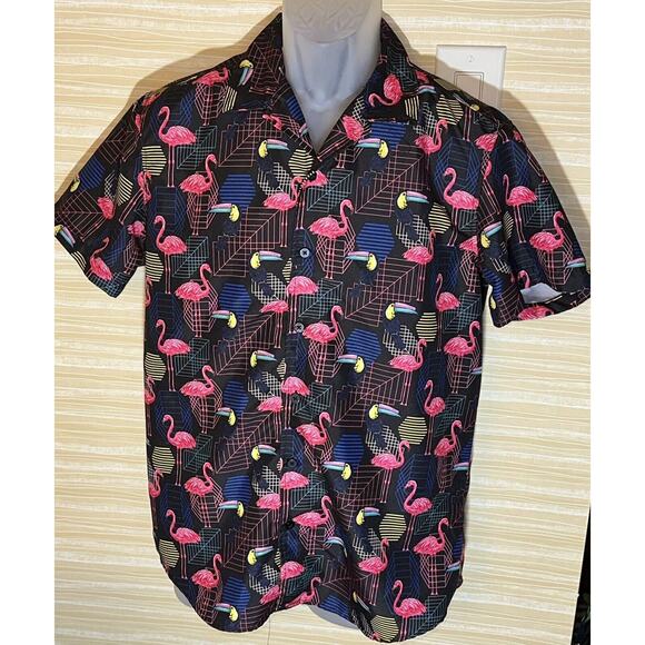 Brother Threads Men's Addicted to Summer Black Neon Flamingo Toucan Shirt M 0606 - Picture 5 of 8